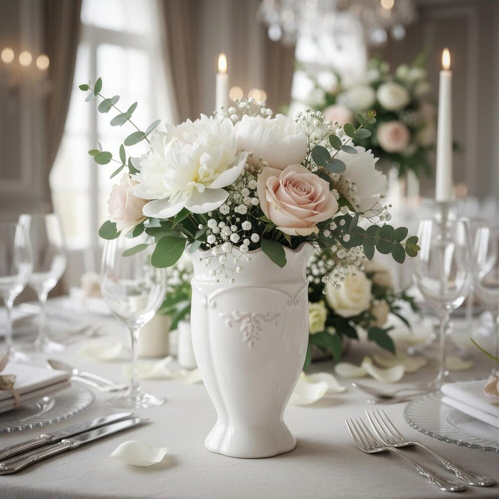 White Ceramic Flower Vase 6.8 Inch Small French Vintage Home Table Decor - Picture 6 of 8